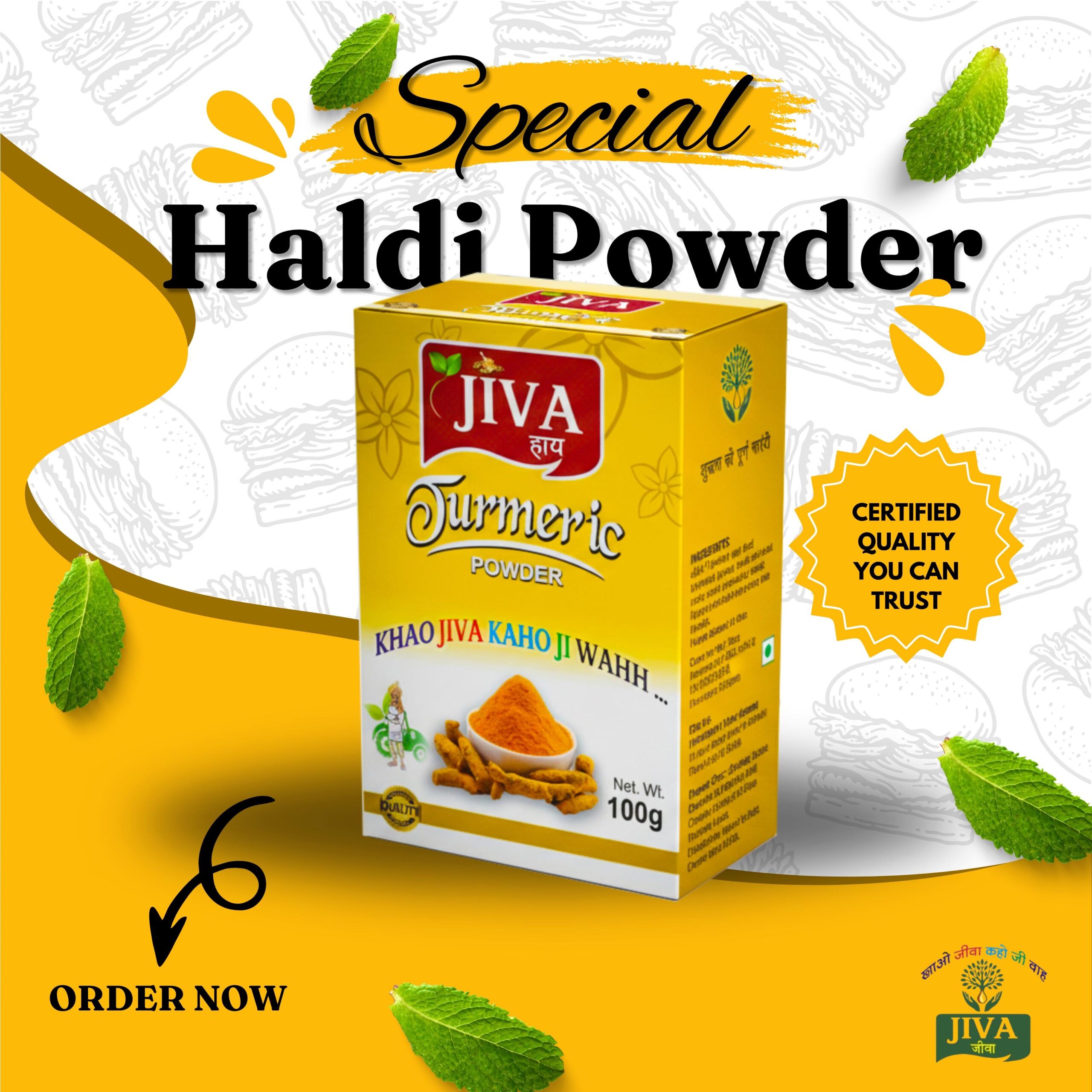 Jiva Foods 100% Pure Haldi (Turmeric) Powder | 100 gm | Natural & Unadulterated | Bright Color, Rich Aroma & High Curcumin Content - Image 2
